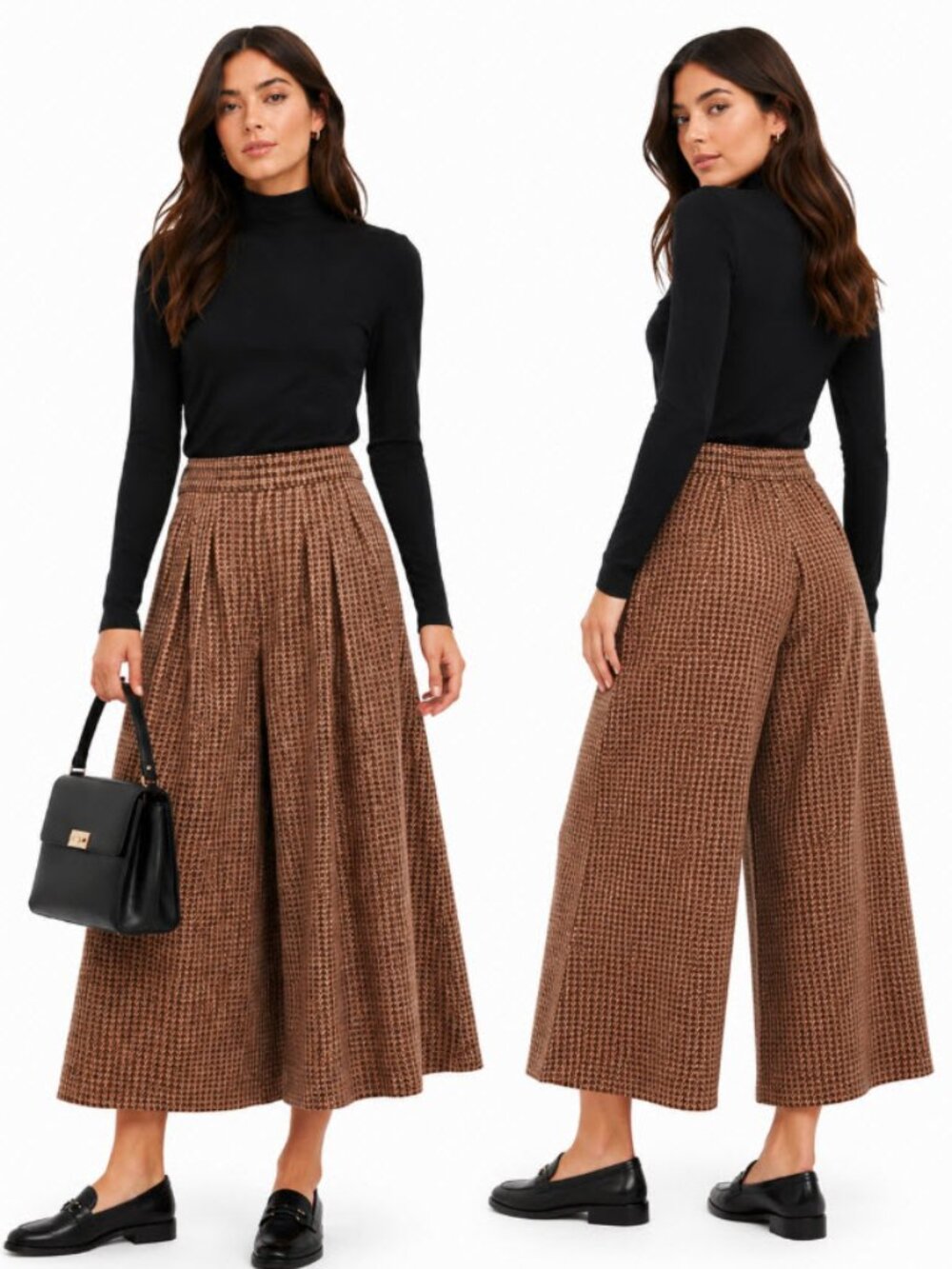 Massimo Dutti Brown & Cream Houndstooth palazzo Extra wide Pants size 2